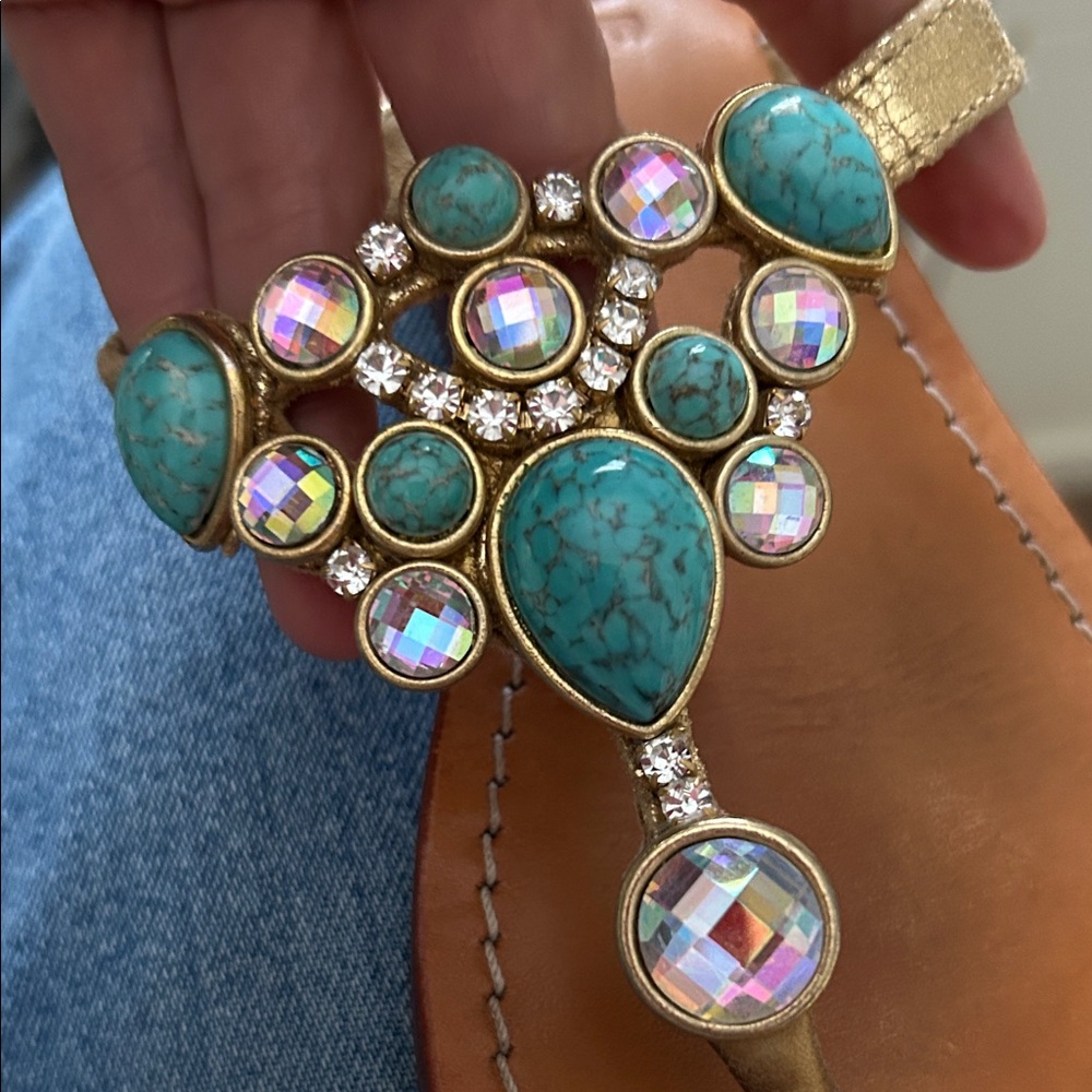 Mystique Boutique Turquoise and Gold Embellished Sandals - Picture 4 of 4